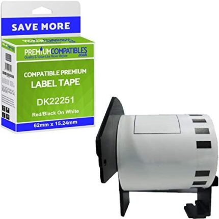 Compatible DK22251 Red/Black On White 62mm x 15.24m Continuous Label Roll Tape