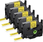 Compatible with Brother P Touch Black on Yellow TZe-631 Laminated 12mm 0.47 inch TZe TZ Label Tape, Replace for Brother P-Touch Labelling Maker PT-H110 P300BT H101C E110 H105 H200 D210, 5-Pack