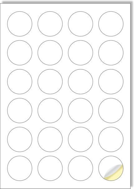 Creavvee 24 Round Sticker per Sheet, 25 A4 Sheets, Art & Craft Printable White Sticker Paper Label for Laser/Inkjet Printers Made in Europe - Sticker Size Round 40mm