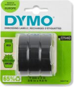 DYMO Authentic Embossing Label Tape | 9 mm x 3 m rolls | White Print on Black | Self-Adhesive | for Embossing Label Makers | 3 Count