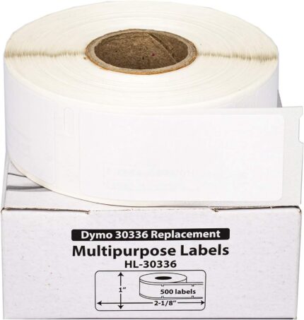 DYMO-Compatible 30336-R REMOVABLE Multipurpose Labels (1″ x 2-1/8″) — BPA Free! (12 Rolls; 500 Labels per Roll)