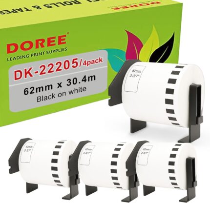 Doree Brother QL-500 QL-500A QL-500BS QL-500BS QL-500BW DK-22205 DK22205 (4 Packs)