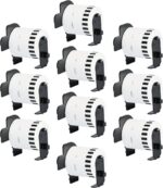 Double Dragon DK-22251 Continuous Labels Roll, 62mm(W) x 15.24m(L) | Red & Black Print on White | Compatible with Brother P-Touch QL-800, QL-810W, QL-820NWB | Comes with Holder (Pack of 10)