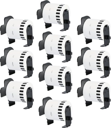 Double Dragon DK-22251 Continuous Labels Roll, 62mm(W) x 15.24m(L) | Red & Black Print on White | Compatible with Brother P-Touch QL-800, QL-810W, QL-820NWB | Comes with Holder (Pack of 10)