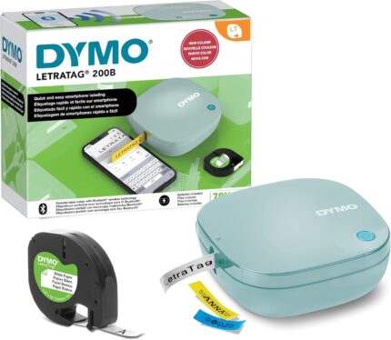 Dymo LetraTag 200B Bluetooth Label Maker | Compact Label Printer | Connects Through Bluetooth Wireless Technology to iOS and Android | Includes 1 White Paper Label Tape | Daydream Blue