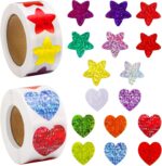 FRIUSATE 1000pcs Star Reward Stickers, Shiny Stars Stickers Self Adhesive Sparkly Sticker Foil Incentive Sticker for Children Reward Chart Kids Teachers Party Bags
