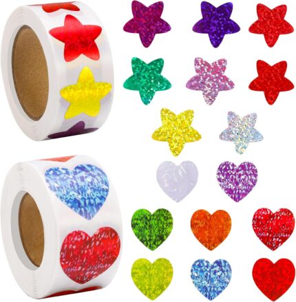 FRIUSATE 1000pcs Star Reward Stickers, Shiny Stars Stickers Self Adhesive Sparkly Sticker Foil Incentive Sticker for Children Reward Chart Kids Teachers Party Bags