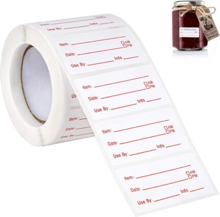 Food Labels, 500Pcs Date Labels Freezer Stickers 5cm*2.5cm, Waterproof Food Storage Sticky Rolls for Containers, Jars, Pantry and Freezer, Red
