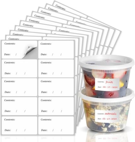 Freezer Labels Stickers - 300 White Sticky Labels (6x3 cm) - Oil & Waterproof Food Label for Jar, Pantry & Container - Personalised Stickers Label for Kitchen Organisation & Meal Prep