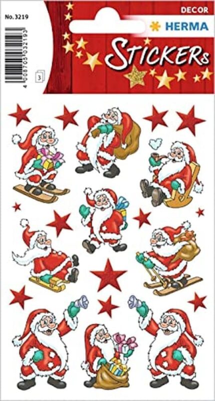 HERMA 3219 Christmas Stickers, Santa Claus (63 Stickers, Paper, Matte) Self-Adhesive Christmas Decoration, Permanent Adhesive Labels for Christmas, Gifts, Crafts, Advent Calendar, Colourful