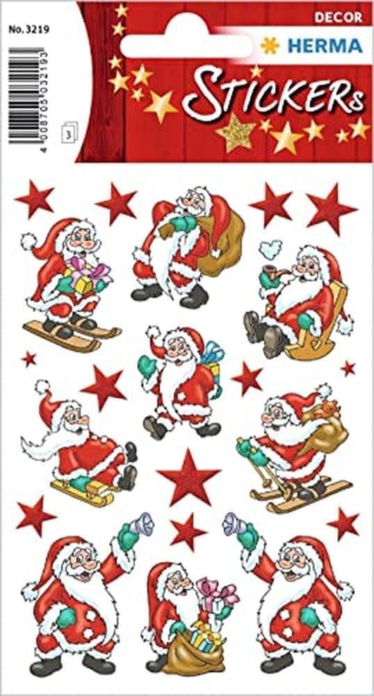 HERMA 3219 Christmas Stickers, Santa Claus (63 Stickers, Paper, Matte) Self-Adhesive Christmas Decoration, Permanent Adhesive Labels for Christmas, Gifts, Crafts, Advent Calendar, Colourful HERMA 3219 Christmas Stickers, Santa Claus (63 Stickers, Paper, Matte) Self-Adhesive Christmas Decoration, Permanent Adhesive Labels for Christmas, Gifts, Crafts, Advent Calendar, Colourful