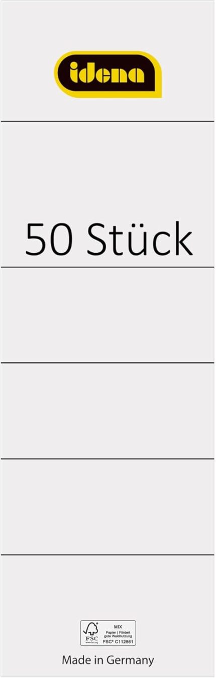 Idena 90274 Folder Spine Labels Short Self-Adhesive Labels for 8 cm Spine Width Pack of 50 White