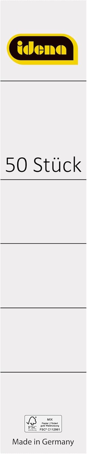 Idena 90275 Folder Spine Labels Short Pack of 50 Self-Adhesive Labels for 5 cm Spine Width, White