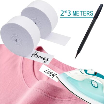 Iron On Name Labels for Clothes, 6m x 2cm Kid Name Labels with Pen, Alternative for Name Stamp for Clothes Kids