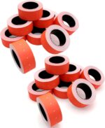 JZK 20 Rolls Total 10000 Pieces Red/Neon Orange Price Gun Labels, 21mm x 12mm Price Gun Sticker, Paper Pricing Gun Labels, 500 Pieces per roll