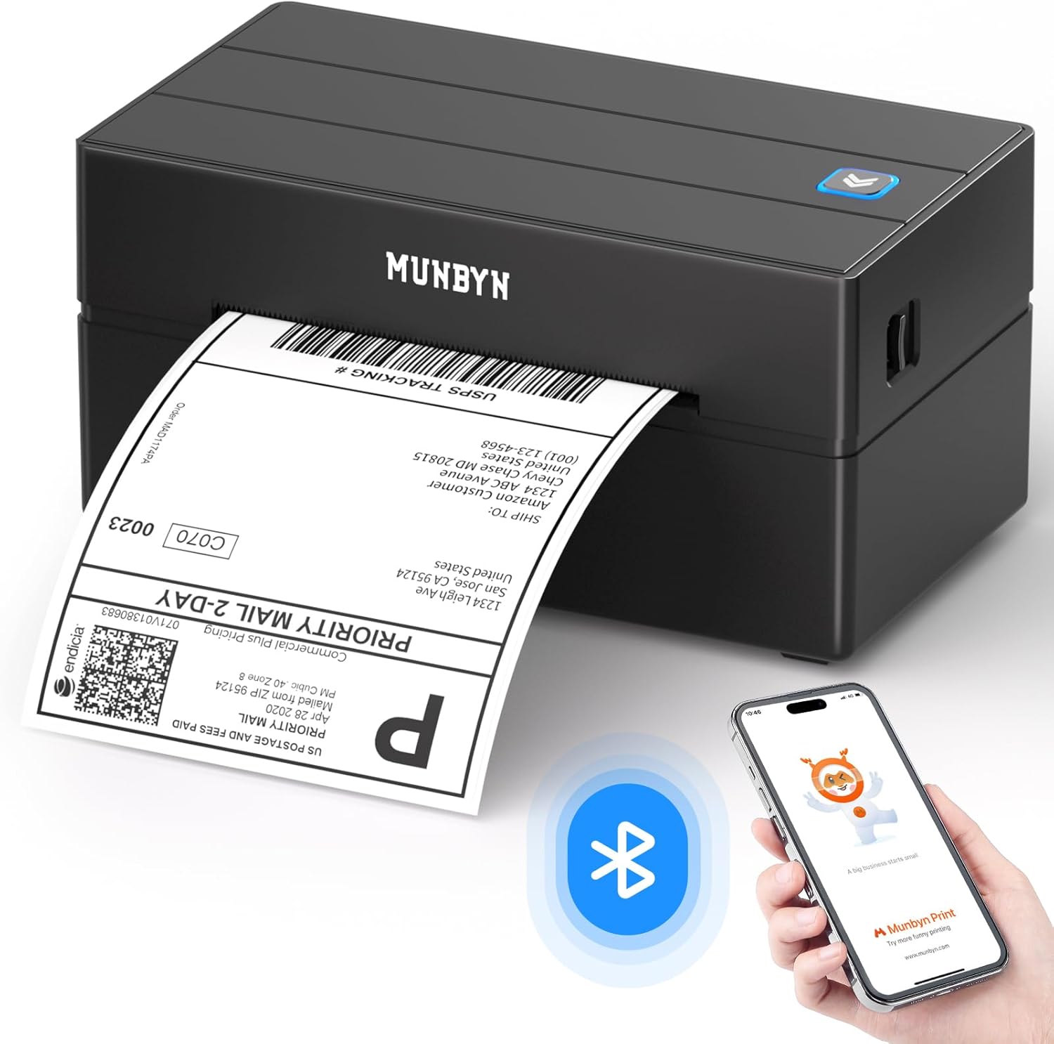 MUNBYN Shipping Label Printer Bluetooth, Postage Thermal Label Printer 4×6 for Business, Compatible with Etsy, Shopify, eBay, Amazon, Royal Mail, DHL, DPD, Evri, with 25 Labels, 130B, Black MUNBYN Shipping Label Printer Bluetooth, Postage Thermal Label Printer 4×6 for Business, Compatible with Etsy, Shopify, eBay, Amazon, Royal Mail, DHL, DPD, Evri, with 25 Labels, 130B, Black