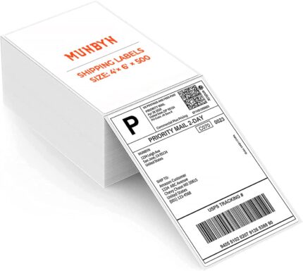 MUNBYN Thermal Labels 4x6 Fanfold for Label Printer, Compatible with Royal Mail, Hermes, FedEx, Shopify, Etsy, Amazon, Ebay, PayPal, Pack of 500