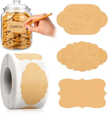Ouligay 600 Pcs Labels for Jars, KraftLabel Stickers, Self-Adhesive Writable Gift Tags, Blank Stickers to Write on for Essential Oil Bottle, Jars, Food Storage or Gift Decoration(2x1.2 Inch)