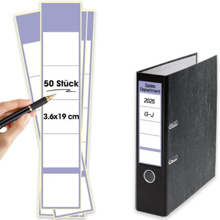 Pack of 50 Folder Spine Labels Self-Adhesive Wide 3.6 x 19 cm for 5 cm Wide File Folder Office Organisation (Purple)