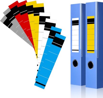 Pack of 50 Self-Adhesive Folder Labels, 19 × 3.6 cm Spine Labels in 5 Colors, Writable Spine Stickers for Lever Arch Folders, Office and School Organisation