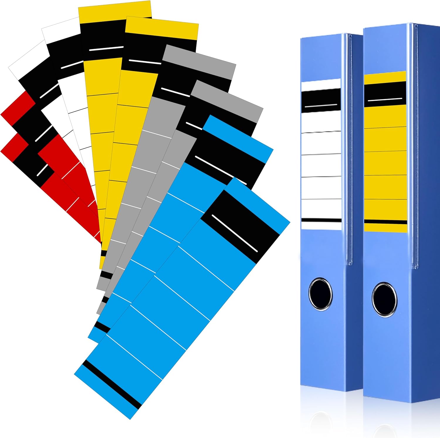 Pack of 50 Self-Adhesive Folder Labels, 19 × 5.4 cm Spine Labels in 5 Colors, Writable Spine Stickers for Lever Arch Folders, Office and School Organisation Pack of 50 Self-Adhesive Folder Labels, 19 × 5.4 cm Spine Labels in 5 Colors, Writable Spine Stickers for Lever Arch Folders, Office and School Organisation