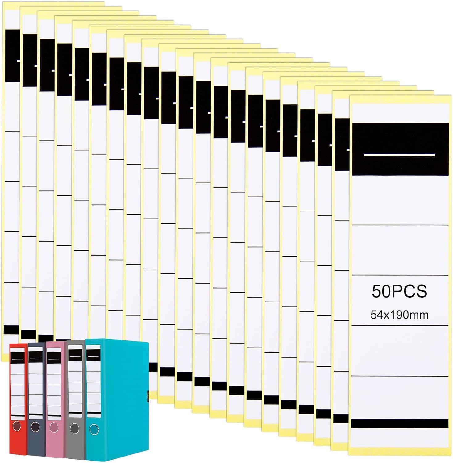Pack of 50 Self-Adhesive Folder Spines 54x190mm White File Stickers for 8 cm Lever Arch Folders, Sticky Name Labels & File Folder Labels, Wide Edge Folder Label Self-Adhesive for Office, School, Home Pack of 50 Self-Adhesive Folder Spines 54x190mm White File Stickers for 8 cm Lever Arch Folders, Sticky Name Labels & File Folder Labels, Wide Edge Folder Label Self-Adhesive for Office, School, Home