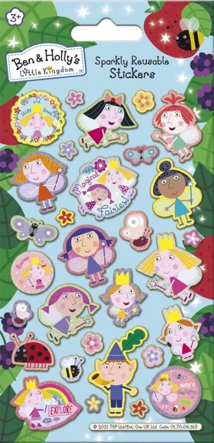 Paper Projects Ben and Holly’s Little Kingdom Sparkly Reusable Stickers | Official Licensed Product | Reusable on Non-Porous Surfaces, Blue, 19.5cm x 9.5cm