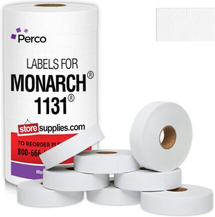 Perco White Pricing Labels for Monarch 1131-20,000 Count, 8 Rolls, Ink Roll Included