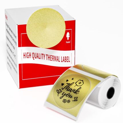 Phomemo M110 M108 M100 M120 M200 M220 M221 Round Circle Label - Thermal Labels for Price, Name, Address, Logo, Barcode, 50mm*50mm, Gold (140 Labels, 1 Roll)