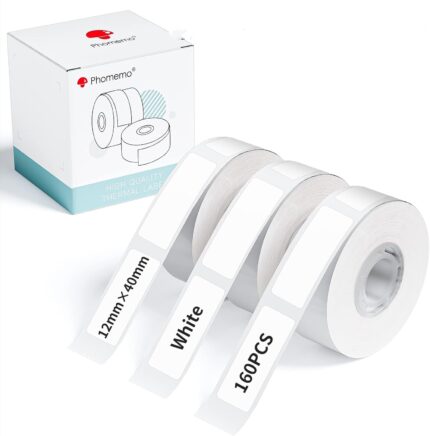 Phomemo Q30 Q30S Q31 Q32 D30 D35 D30S Label Paper, 12x40mm [ 3/8" x1 1/2"] Label Tape for Q30/D30 Series Label Printer, Phomemo Labels Suitable for School,Home,Name,160pcs/Roll, 3 Rolls