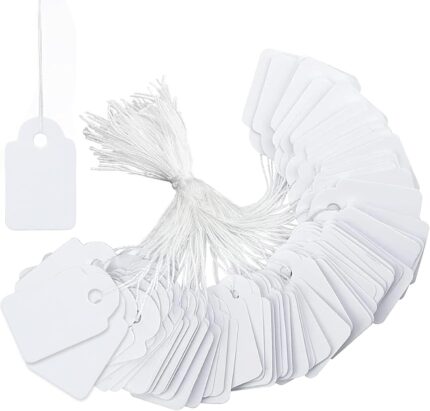 Price Tags, 500PCS Hang Strung Labels Tags with String 13 x 23mm Small Gift Price White Strung Tag for Display Jewelry Clothes Clothing Rings Prices