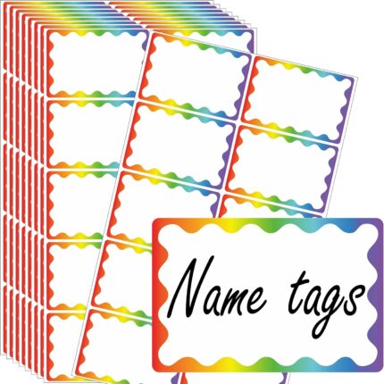 Rainbow Name Tag Labels, 240 Pack, 76mm x 50mm, Self-Adhesive Sticky Label Stickers for School Office Party