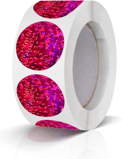 Round Stickers Pink 1 Inch Circle Labels Color Coding Glitter Sparkle Dot Sticker Waterproof Removable Roll of 500
