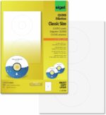 SIGEL LA526 Universal CD/DVD Labels with centering aid, Ø 11.7 cm (center Ø 4.1 cm), 100 lbl equal to 25 sheets, White
