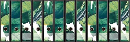 Self-Adhesive Folder Spine, Label Set for 12 Wide Folders, Punched with Finger Hole, Wide Spine Label, Floral Green Leaves, Forest Green