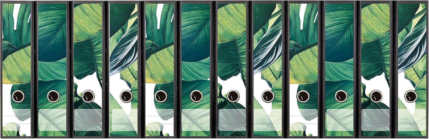 Self-Adhesive Folder Spine, Label Set for 12 Wide Folders, Punched with Finger Hole, Wide Spine Label, Floral Green Leaves, Forest Green Self-Adhesive Folder Spine, Label Set for 12 Wide Folders, Punched with Finger Hole, Wide Spine Label, Floral Green Leaves, Forest Green