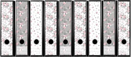 Self-Adhesive Folder Spine, Label Set for 9 Wide Folders, Punched with Finger Hole, Wide Spine Label, Delicate Flowers Light - Roses