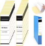Self-Adhesive Folder Spine, Wide Folder Spine Labels for Folders, Folder Labels, Self-Adhesive, Writeable, for Office, Library, Archiving (White, 100 Pieces, 3.6 x 19 cm + 5.4 x 19 cm)