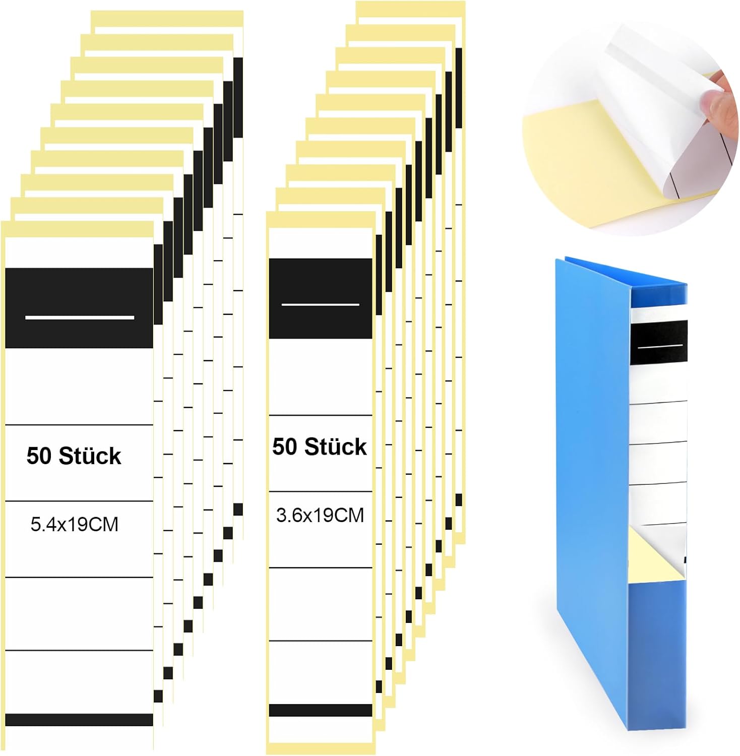 Self-Adhesive Folder Spine, Wide Folder Spine Labels for Folders, Folder Labels, Self-Adhesive, Writeable, for Office, Library, Archiving (White, 100 Pieces, 3.6 x 19 cm + 5.4 x 19 cm) Self-Adhesive Folder Spine, Wide Folder Spine Labels for Folders, Folder Labels, Self-Adhesive, Writeable, for Office, Library, Archiving (White, 100 Pieces, 3.6 x 19 cm + 5.4 x 19 cm)