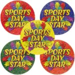 Sparkling 'Sports Day Star' Variety Pack of 125 x 28mm stickers.