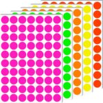 Sticky Dot Stickers 3/4 Inch (19MM) Round Coloured Stickers 1400 Pack Self-Adhesive Fluorescent Neon Labels Colour Coding Labels with 5 Colors