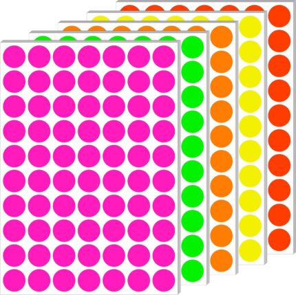 Sticky Dot Stickers 3/4 Inch (19MM) Round Coloured Stickers 1400 Pack Self-Adhesive Fluorescent Neon Labels Colour Coding Labels with 5 Colors
