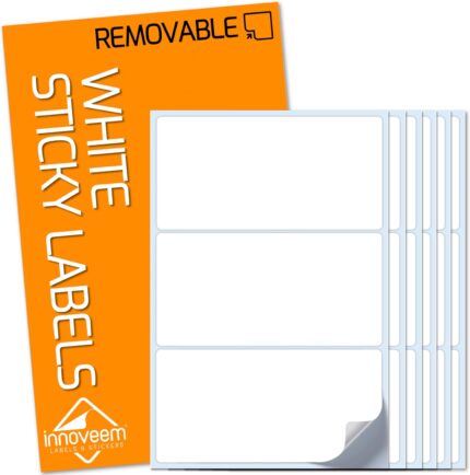 Sticky Labels No Residue - 42 Easy Peel Off, Waterproof, Reusable, 100x50mm Large White Sticky Labels for Storage Boxes, Multi Purpose Plain Stickers to Write On by Innoveem