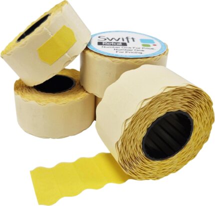 Swift 26 x 12 mm Price Gun Labels Yellow 5 Rolls 5,000 Stickers CT4 Wavy Edge Pricemarking Tags Fits Many Pricing Labellers
