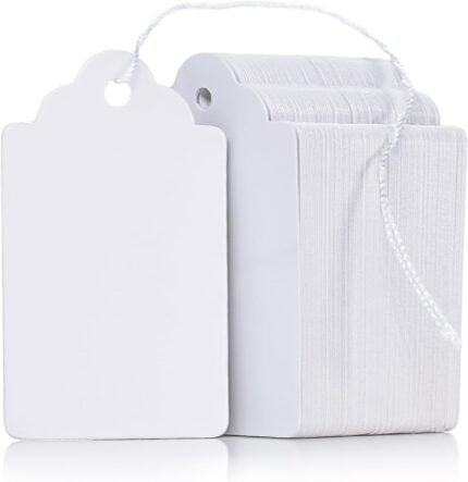 Uniclife 200 Pcs 4.5 cm White Labels for Prices, White Price Display Tag for Pricing Clothing Jewelry Gifts Blank Hang Tag Merchandise Marking Tags, Gift Tags with String, 4.6×2.5cm