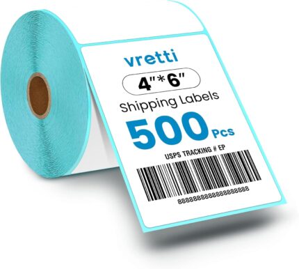 Vretti Premium Direct Thermal Shipping Labels 100x150mm (4″x6″) – 500 Labels Per Roll, Compatible with Vretti Thermal Printers, for Royal Mail, DPD, Amazon, Ebay & Courier Shipping