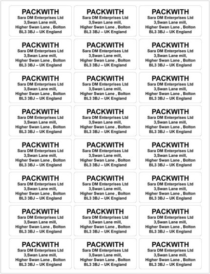 White Personalised Stickers Labels 24 Label Per Sheet A4 Self Adhesive Printed Labels (64 x 33 mm) Address Label Stickers Personalised Postage Label for Business Purposes Packwith®