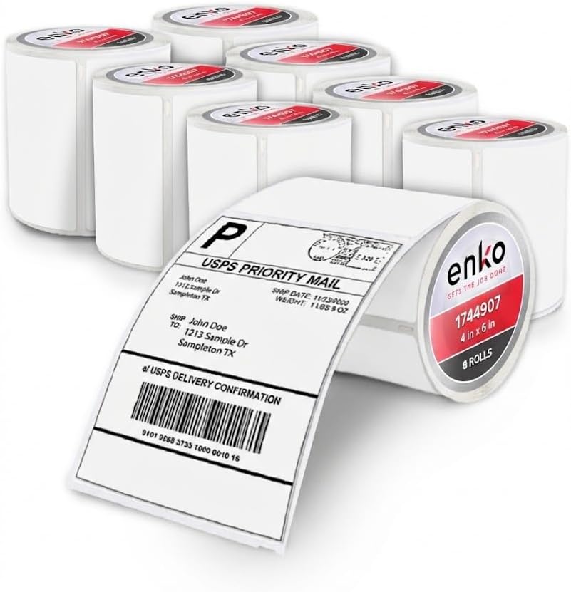 enKo Compatible Zebra 4×6 Label/Dymo Labels 1744907 (4 x 6) for Dymo Labelwriter 4XL Shipping Zebra Direct Thermal Printer (8 Rolls, 1760 Labels) enKo Compatible Zebra 4×6 Label/Dymo Labels 1744907 (4 x 6) for Dymo Labelwriter 4XL Shipping Zebra Direct Thermal Printer (8 Rolls, 1760 Labels)