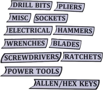 12 Pack of Magnetic Toolbox Labels, 3D-Printed Tool Box Label, Reusable Tags for Steel Toolboxes Carts Drawers and Cabinets(White Magnetic Stripe)