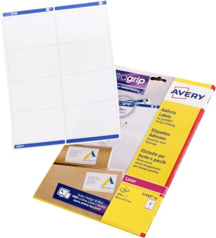 Avery JamFREE, Printable, Parcel Labels, Customisable, 99.1 x 67.7 mm, White, 8 Labels per Sheet, 320 Labels per Pack (L7165-40)
